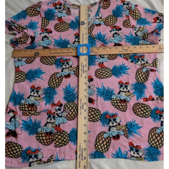 Disney Minnie Mouse Pineapple Womens XL Scrub Top Nurse Medical Uniform Pink - Picture 5 of 6